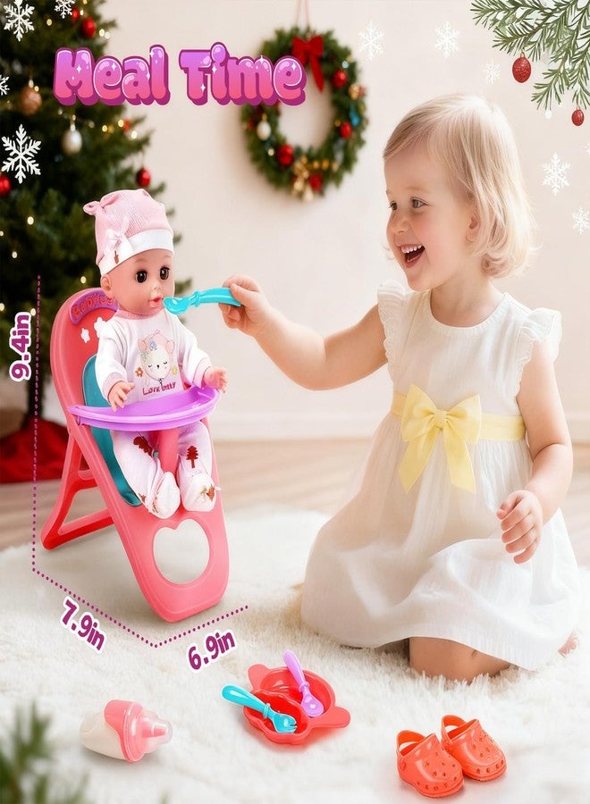 CUTE STONE 12" Baby Doll Playset for Girls - Pretend Play Baby Care Toy with Carrier Bassinet, High Chair, Clothes & Accessories - Image 2